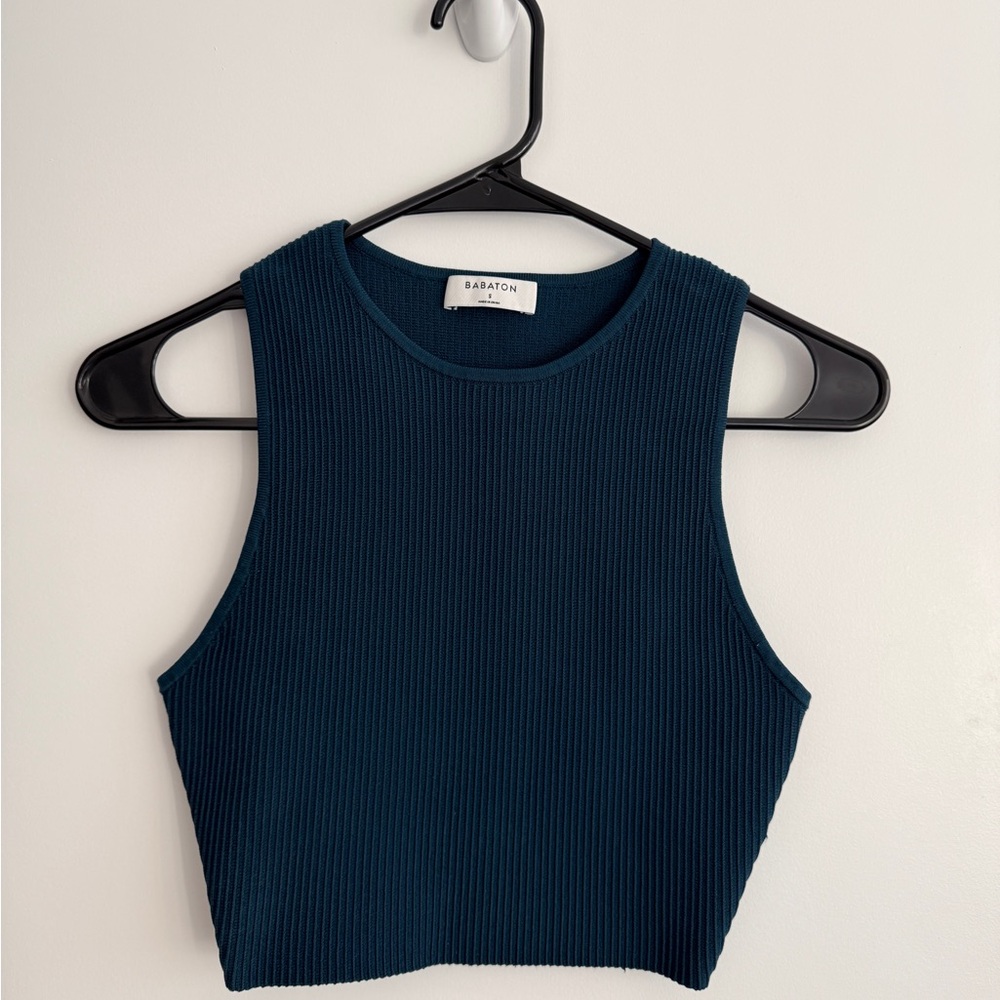 Babaton teal sculpt knit crop top in S